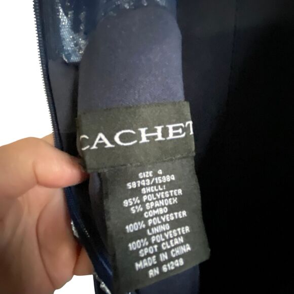 Cachet Navy Blue Rhinestone Beaded Embroidered Long Formal Dress Gown Prom sz 4 - Picture 10 of 13